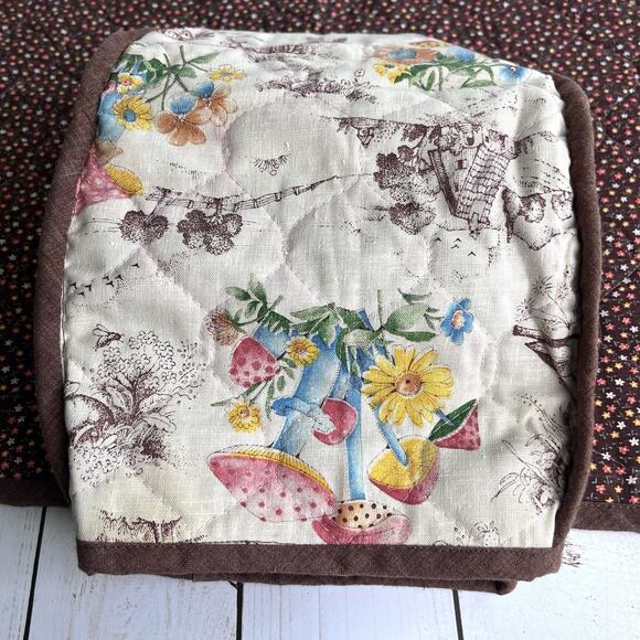 Set of 4 VTG 60s 70s Mushrooms Floral Toile Toaster Cover 2 Placemats 1 Hot Pad - Picture 6 of 16